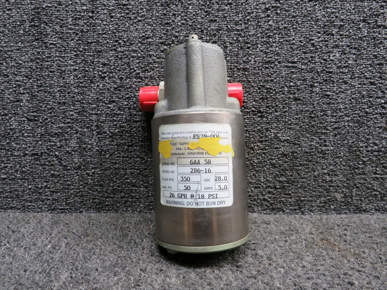 2B6-16 Airborne Fuel Pump Assembly (Amps: 5, Volts: 28, PSI: 50)