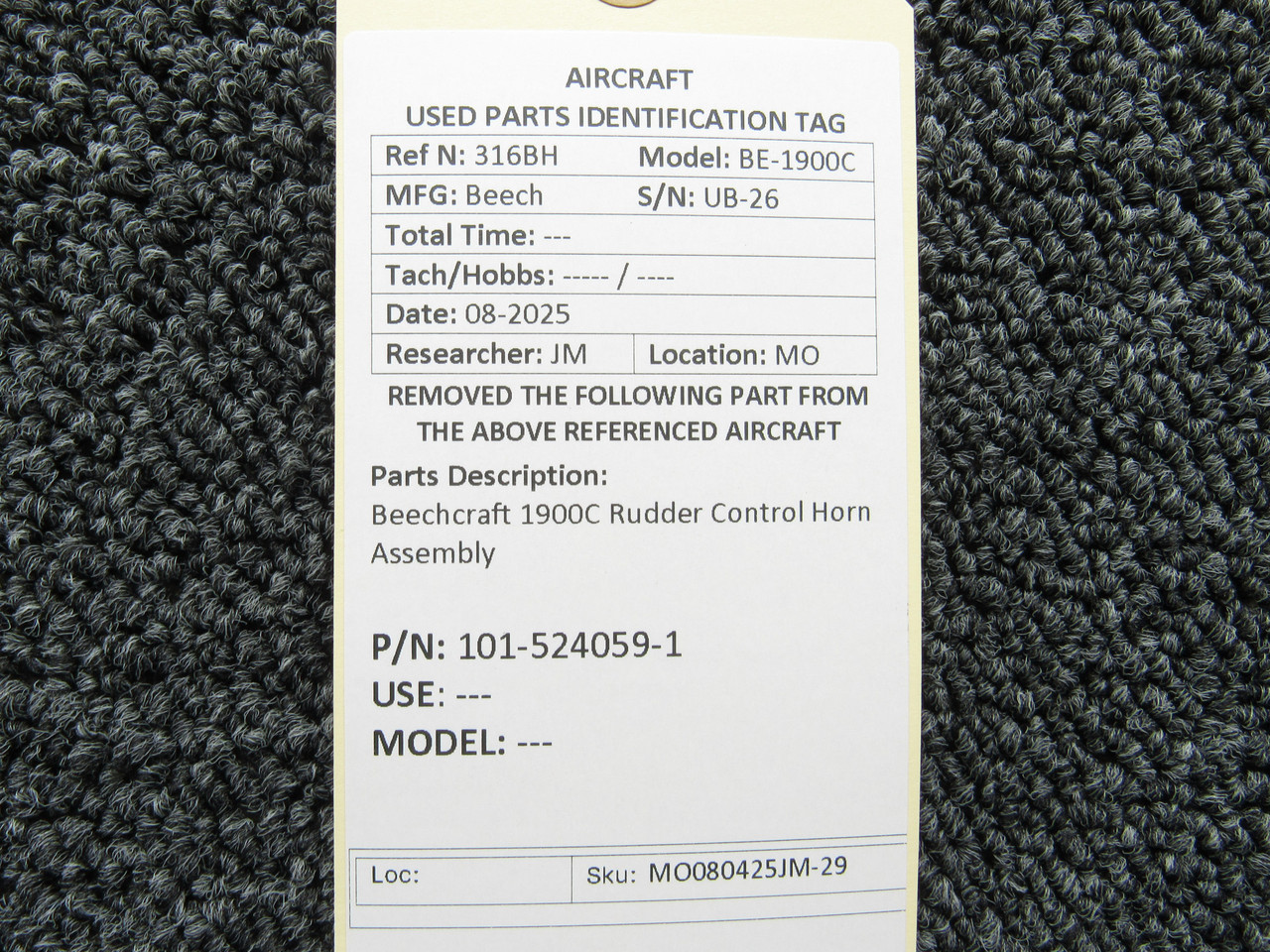 101-524059-1 Beechcraft 1900C Rudder Control Horn Assembly For Sale