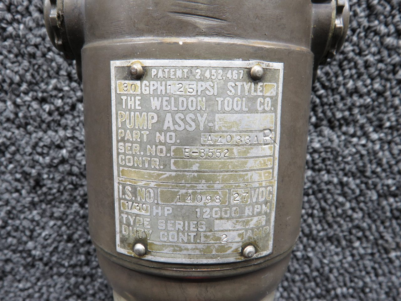 A4033AB Weldon Tool Co. Fuel Pump 28 Volt Assembly