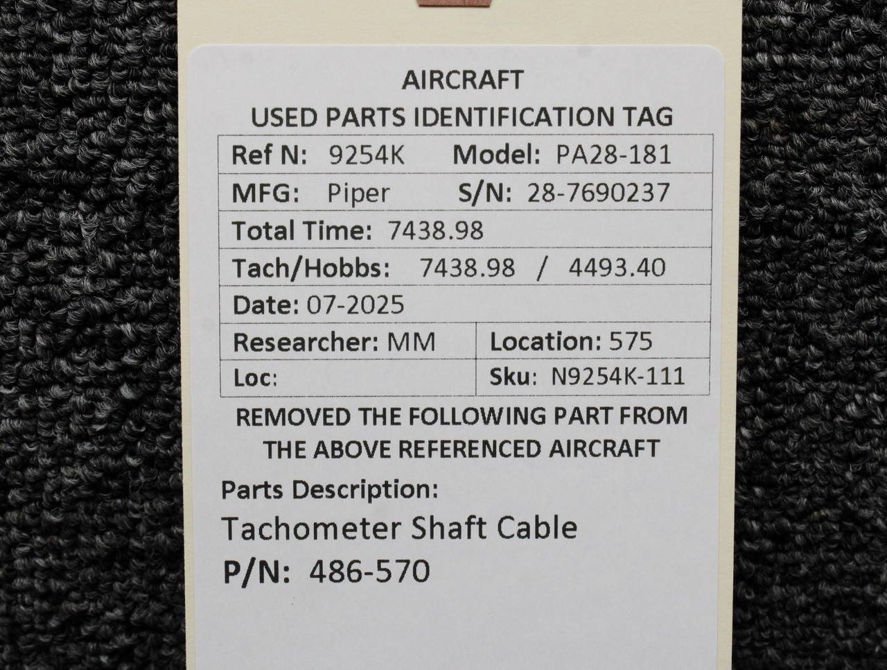 486-570 Piper PA28-181 Tachometer Shaft Cable for Sale