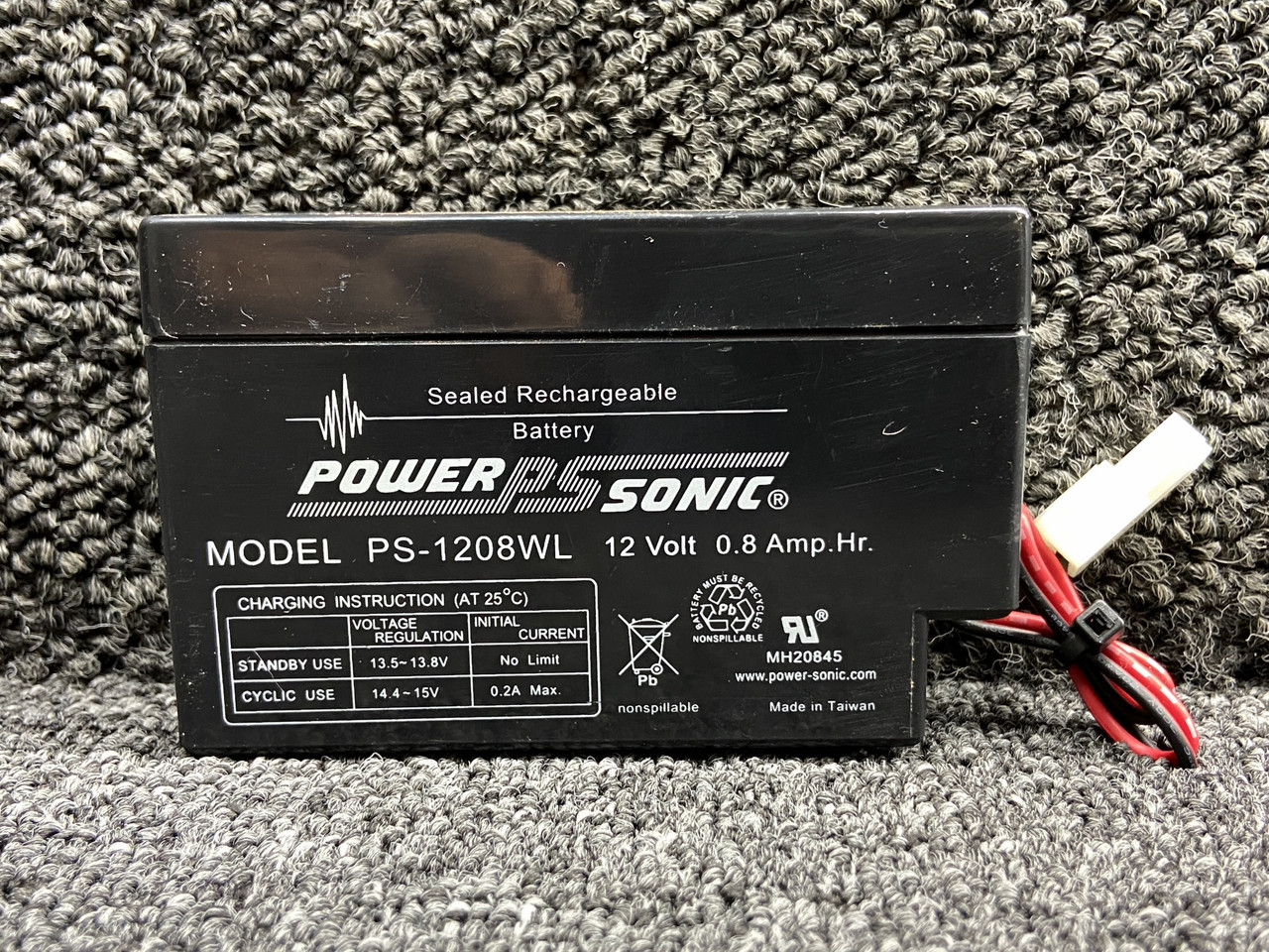PS-1208WL Power Sonic Rechargeable Battery Assembly (12V, 0.8 Amp. Hr)