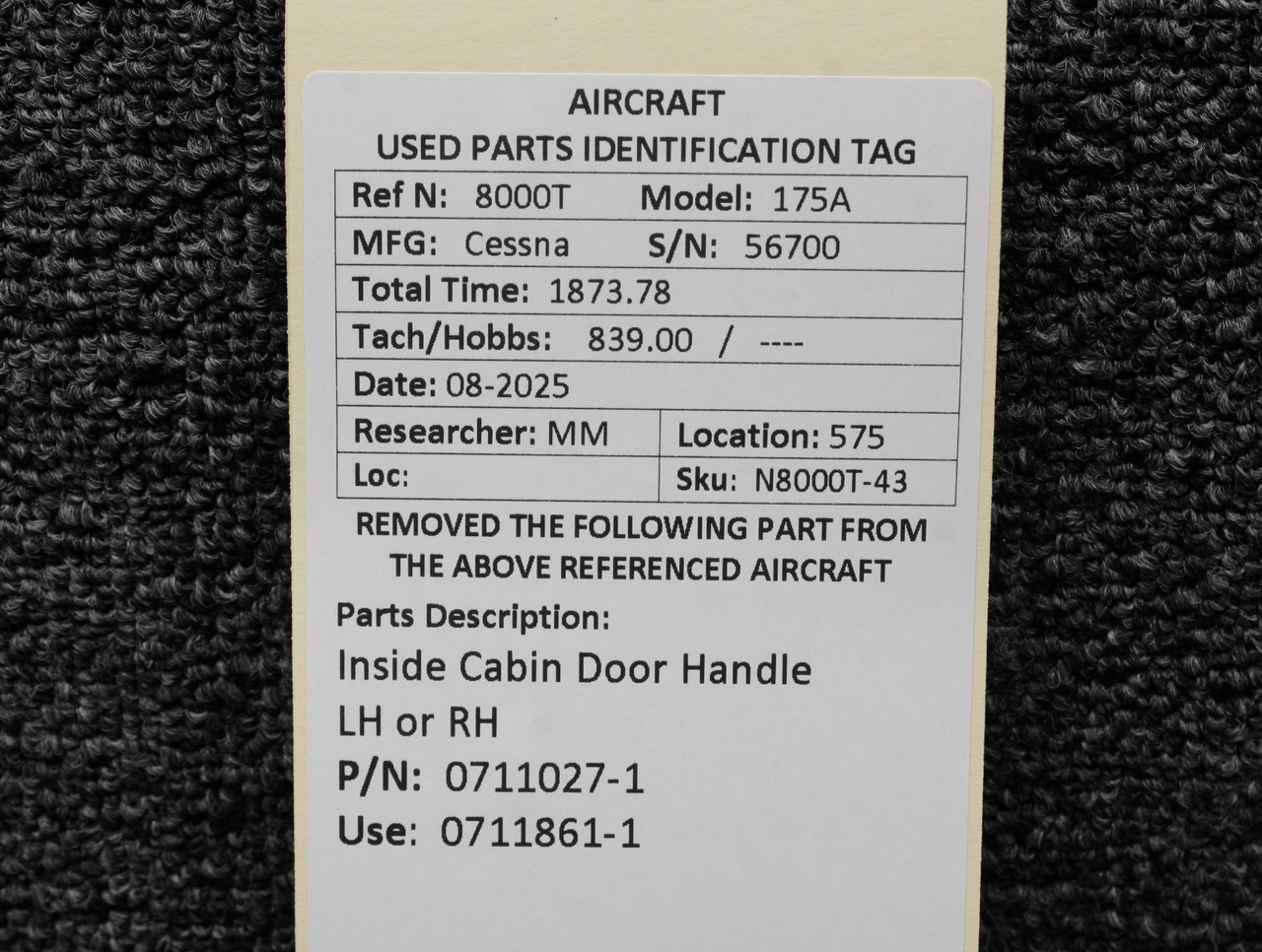 0711027-1 (Use: 0711861-1) Cessna 175A LH or RH Inside Cabin Door