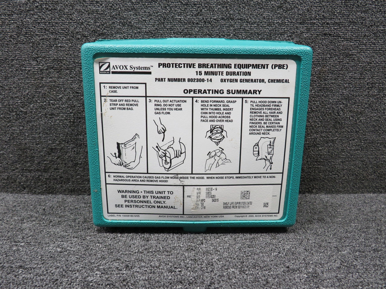 airlige1022ページ 802300-14 Avox Chemical Oxygen Generator Protective Breathing