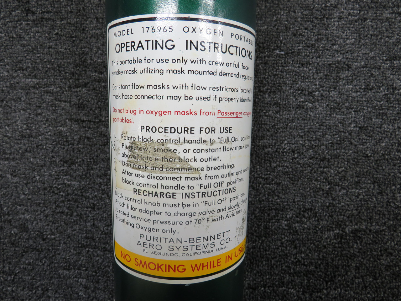 176965SMB3 Puritan Bennett Aviators Breathing Oxygen Cylinder