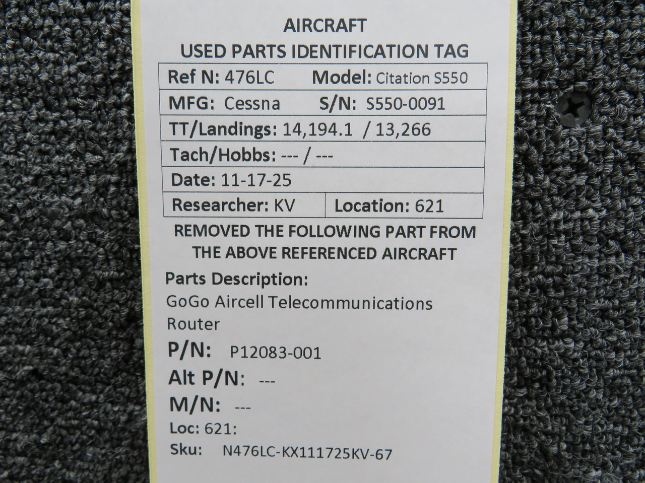 P12083-001 GoGo Aircell Telecommunications Router For Sale
