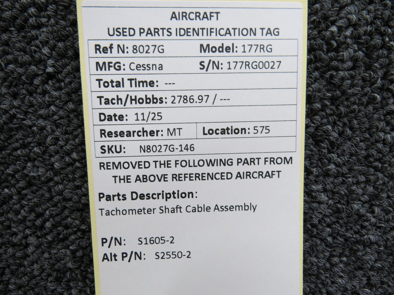 S1605-2 (Alt Part Number: S2550-2) Cessna 177RG Tachometer Shaft