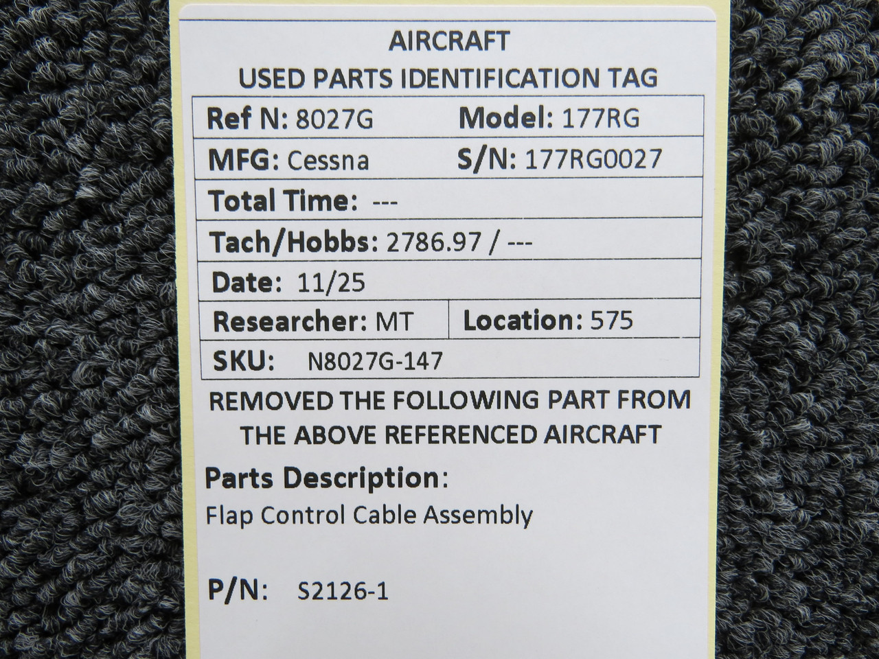 S2126-1 Cessna 177RG Flap Control Cable Assembly for Sale