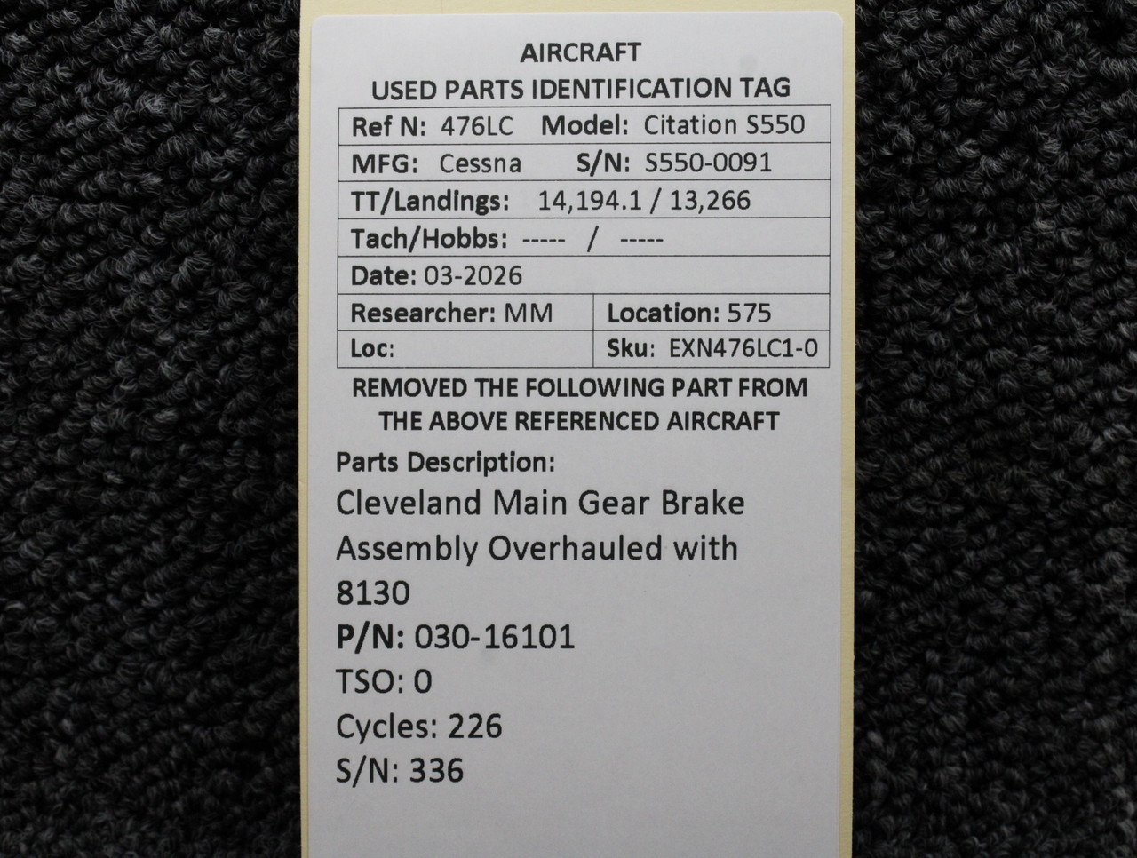 030-16101 Cleveland Main Gear Brake Assembly Overhauled with 8130