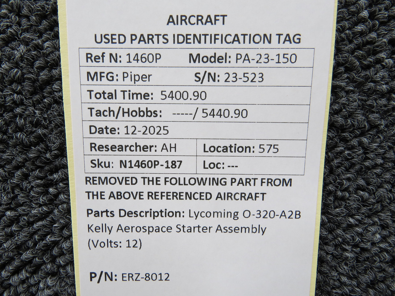ERZ-8012 Lycoming O-320-A2B Kelly Aerospace Starter Assembly (12
