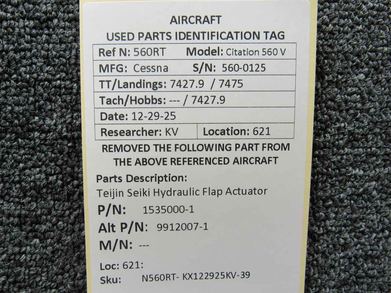 1535000-1 (Alt: 9912007-1) Teijin Seiki Hydraulic Flap Actuator
