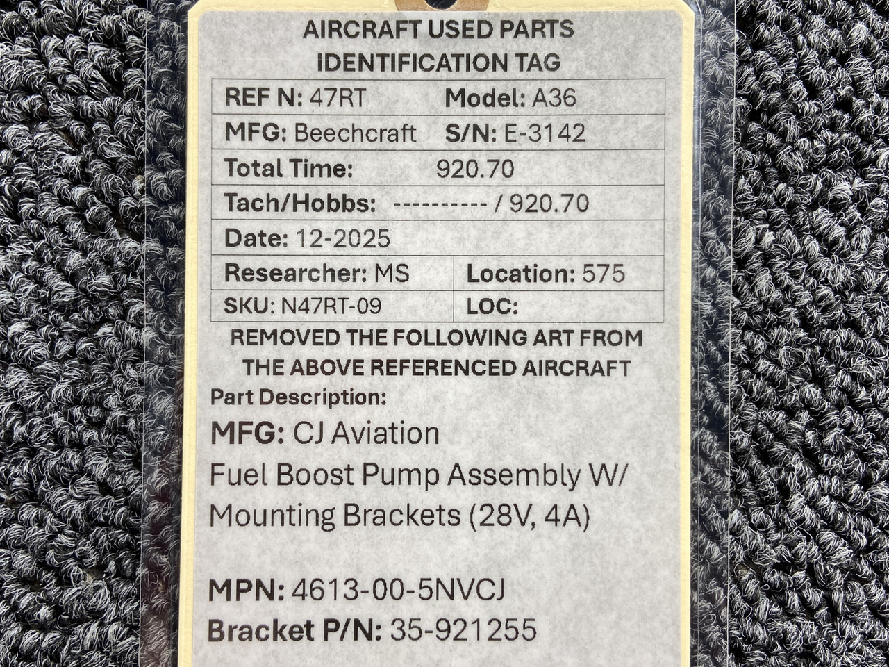 4613-00-5NVCJ CJ Aviation Fuel Boost Pump Assembly (28 Volts, 4 Amps)