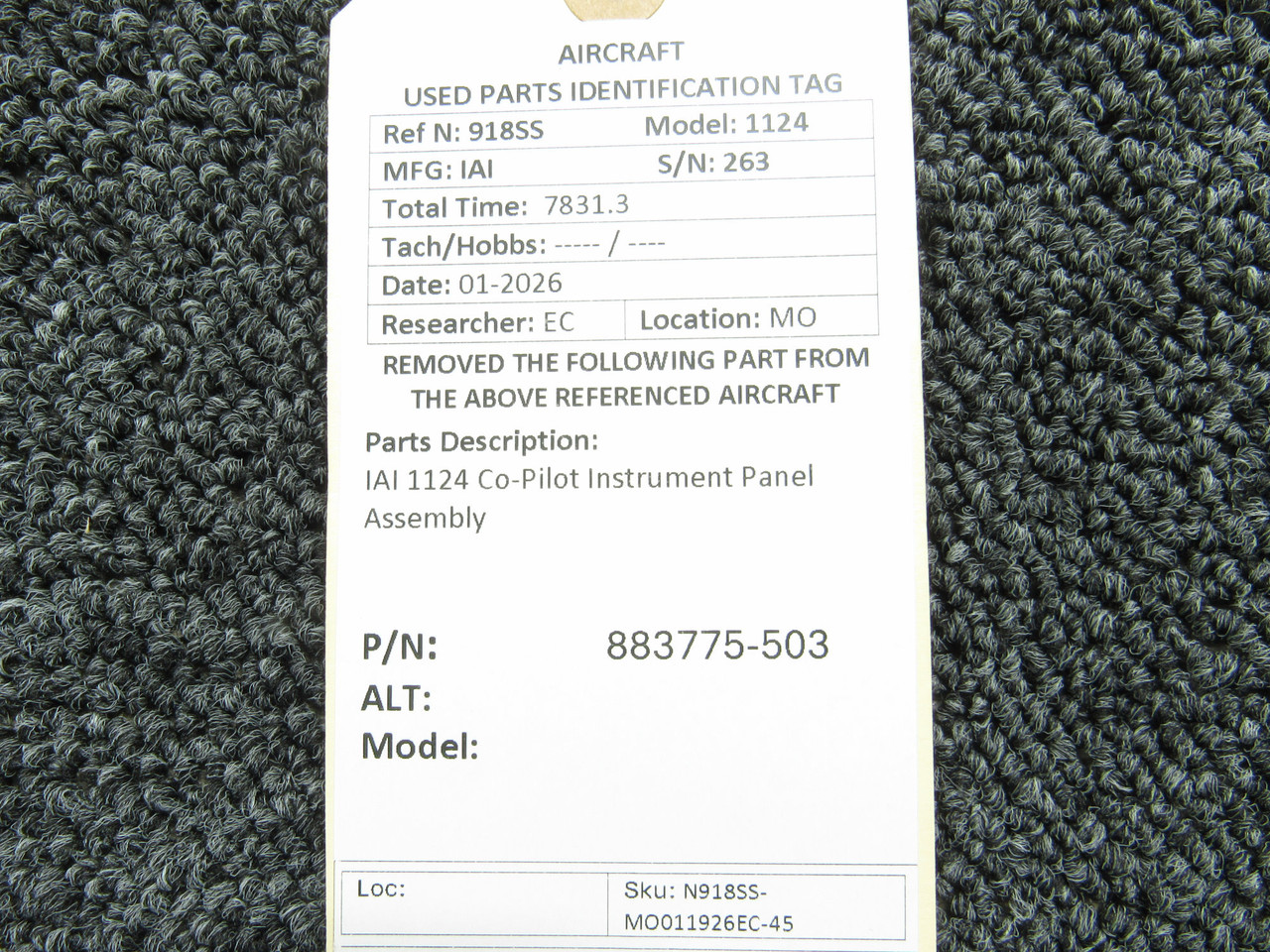 883775-503 IAI 1124 Co-Pilot Instrument Panel Assembly For Sale
