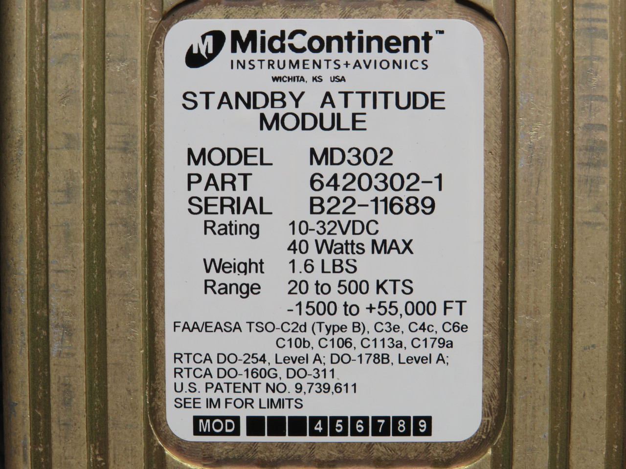 6420301-1 Mid-Continent MD302 Standby Attitude Module with