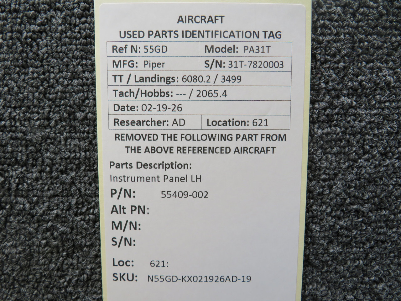 55409-002 Piper PA31T Cheyenne Instrument Panel LH For Sale