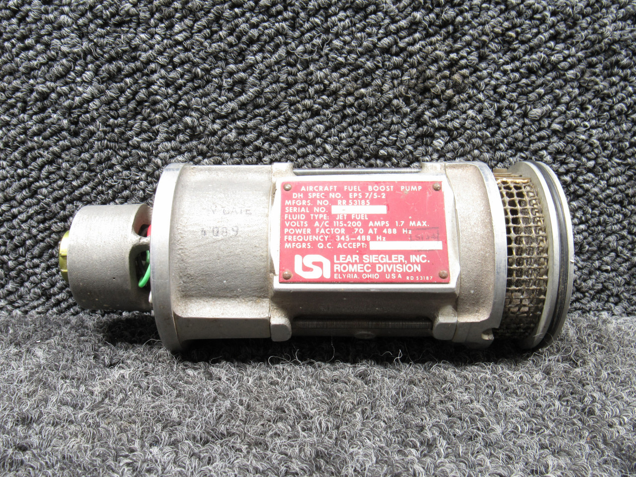 RR53185 Lear Siegler Aircraft Fuel Boost Pump Assembly (Core) For Sale