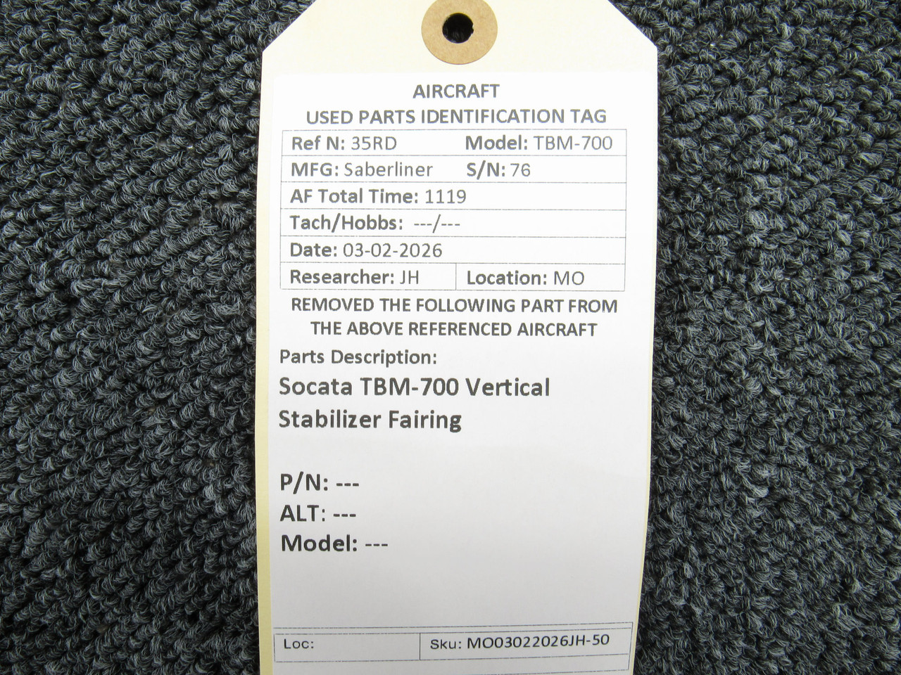 Socata TBM-700 Vertical Stabilizer Fairing For Sale