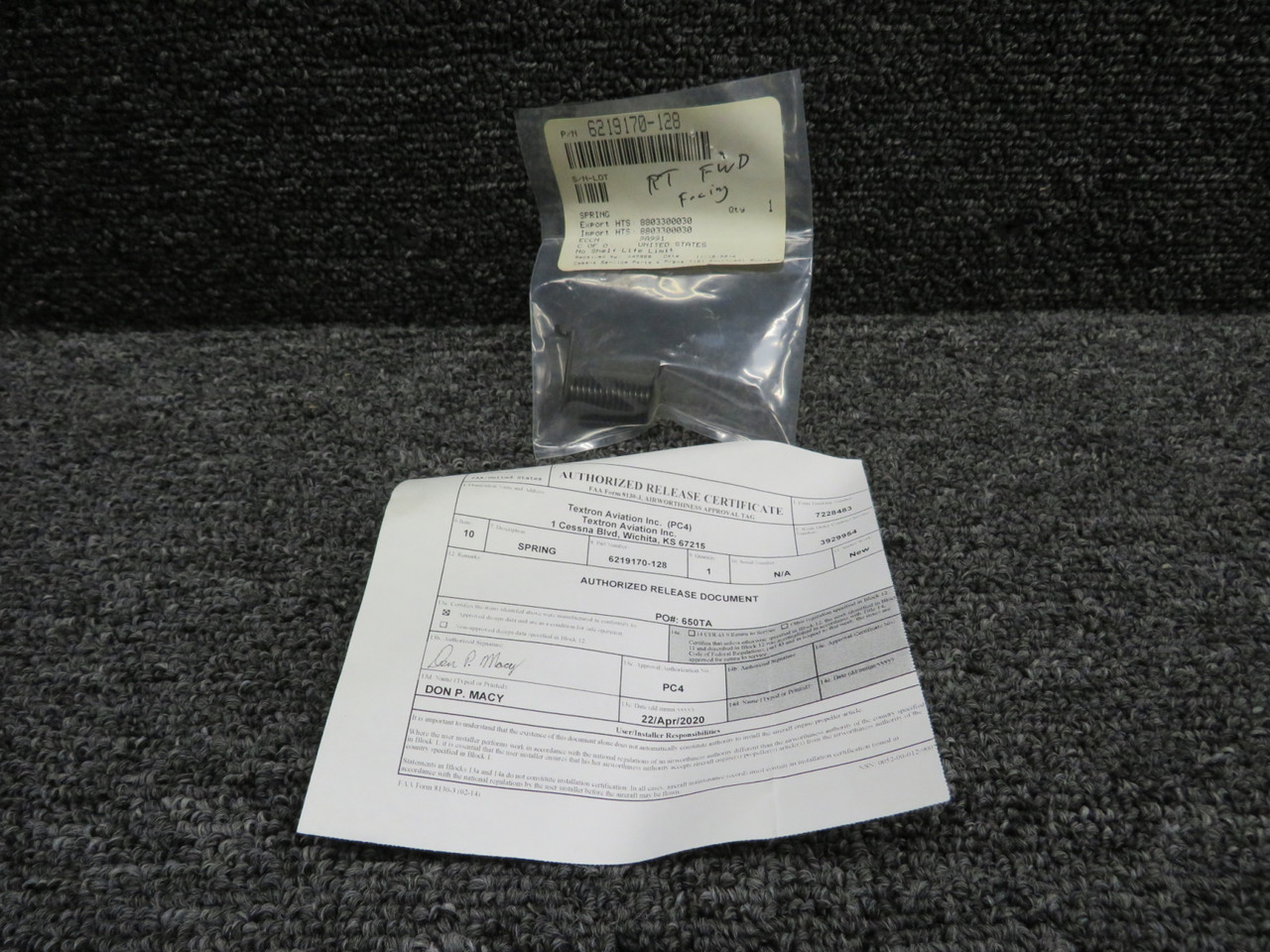 6219170-128 Cessna Citation III LH Forward & RH Aft Armrest Spring