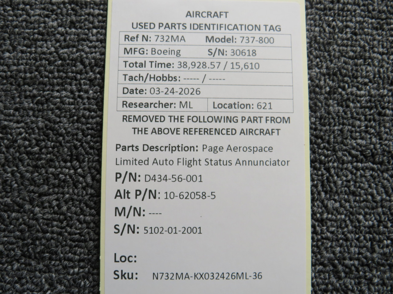 D434-56-001 Page Aerospace Limited Auto Flight Status Annunciator