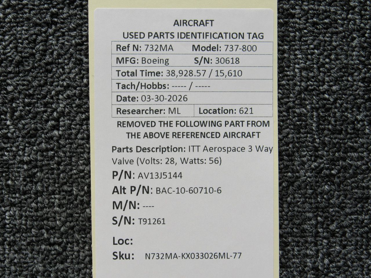 AV13J5144 (Alt: BAC-10-60710-6) ITT Aerospace 3 Way Valve For Sale