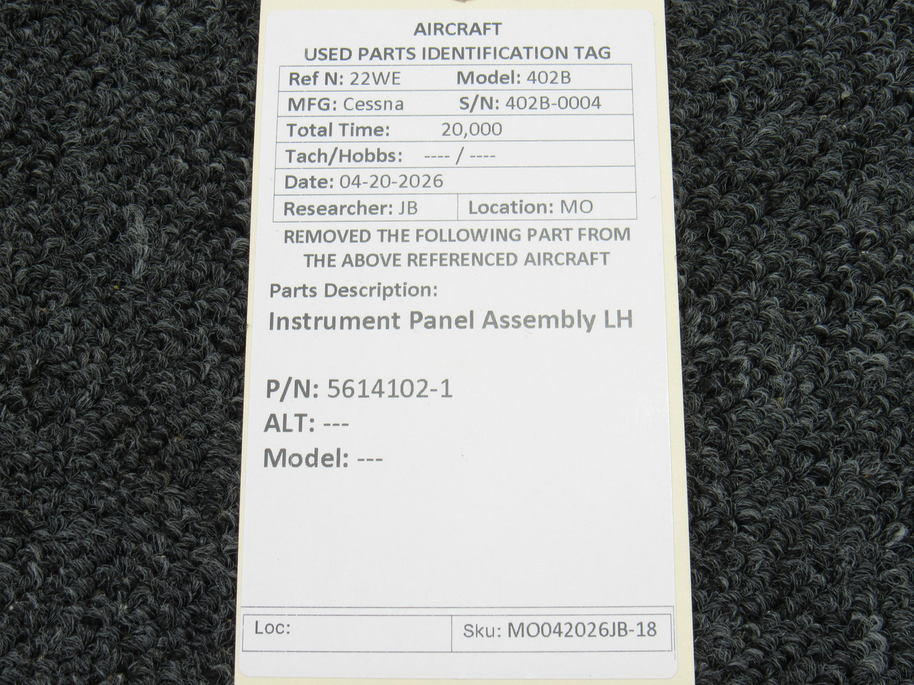 5614102-1 Cessna 402 Instrument Panel Assembly LH For Sale