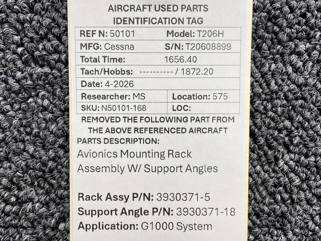 Avionics Rack Assembly 3930371-5, 3930371-8 Cessna T206H Garmin G1000 Avionics Mounting Rack ...