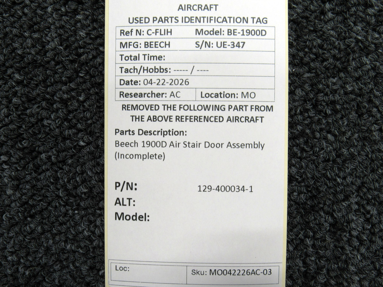 129-400034-1 Beech 1900D Air Stair Door Assembly (Incomplete) For Sale
