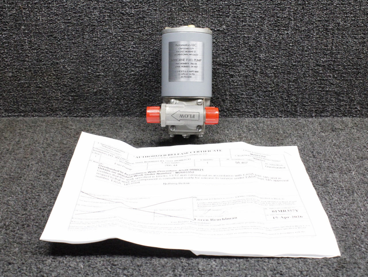 AAページ 2B6-44 Airborne Fuel Pump Assembly Overhauled with 8130-3 (13.6V