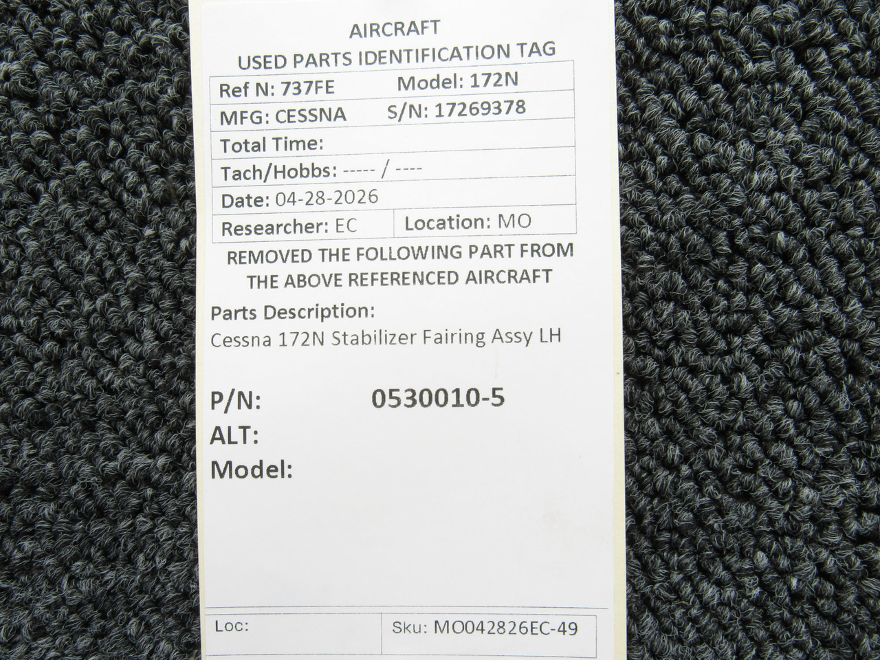 0530010-5 Cessna 172N Stabilizer Fairing Assy LH For Sale