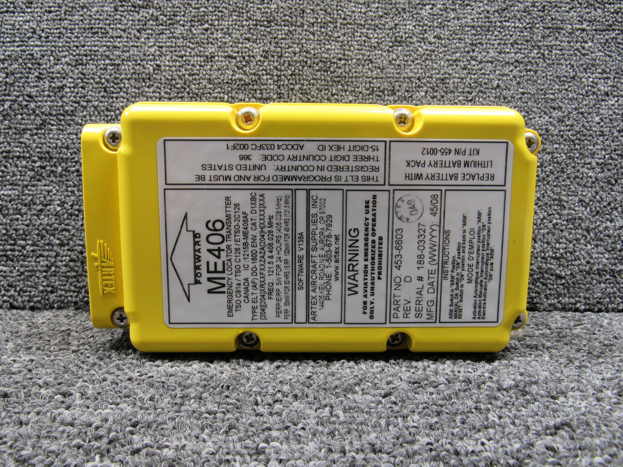 a.yページ 453-6603 Artex ME406 Emergency Locator Transmitter with Revisions