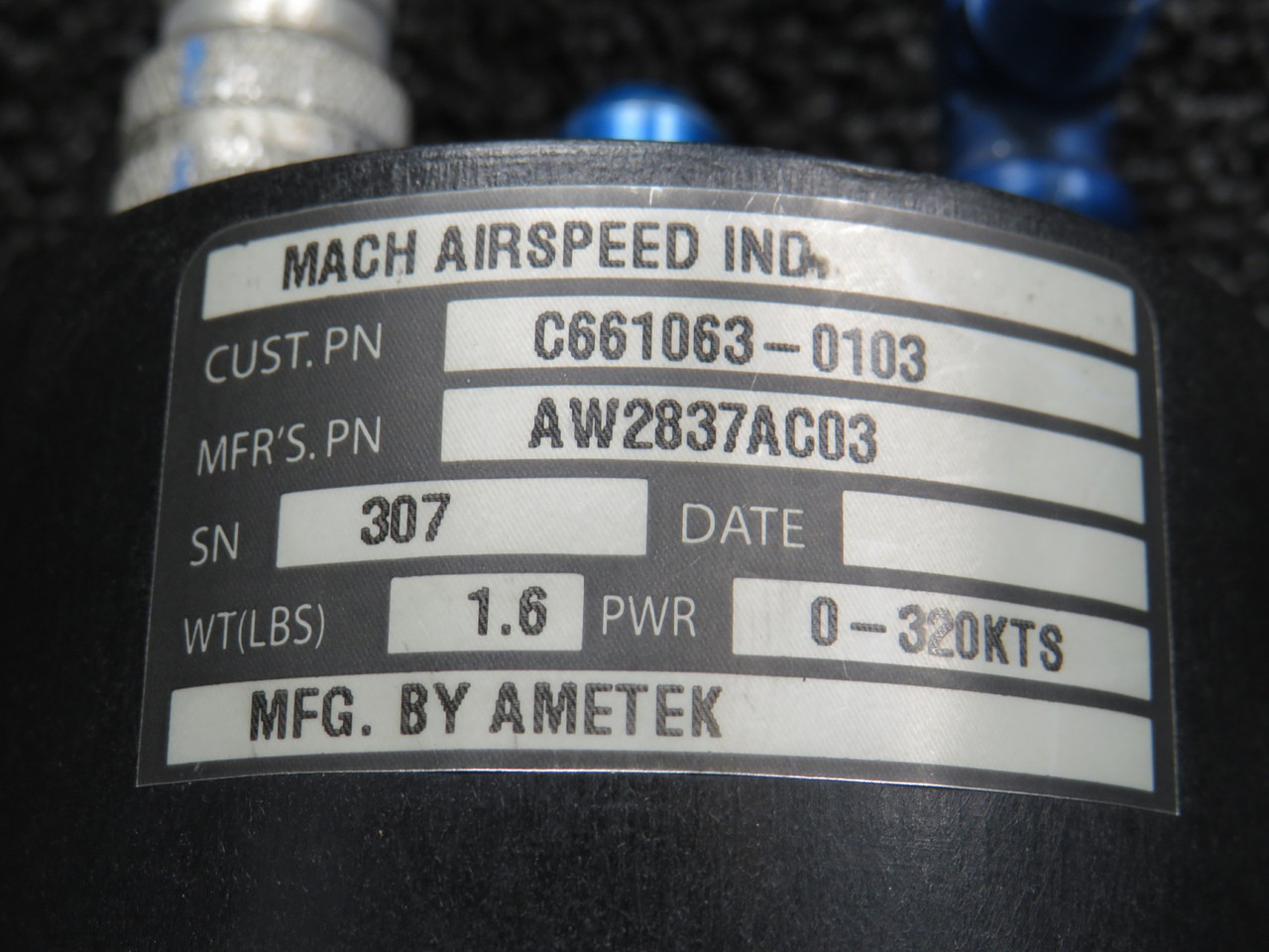 AW2837AC03 (Alt: C661063-0103) Ametek Mach Airspeed Indicator For Sale