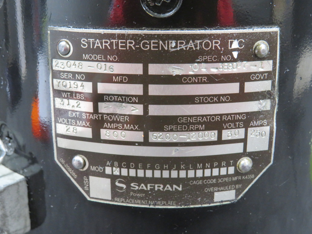 101-389007-1 Safran 23048-016 DC Starter Generator w Modifications