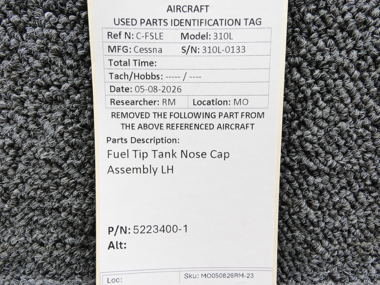 5223400-1 Cessna 310 Fuel Tip Tank Nose Cap Assembly LH For Sale