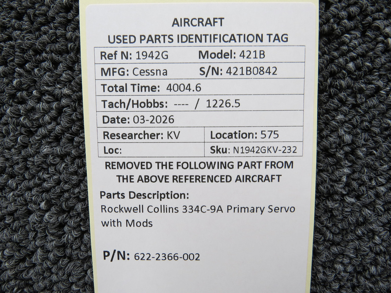 622-2366-002 Rockwell Collins 334C-9A Primary Servo with Modifications