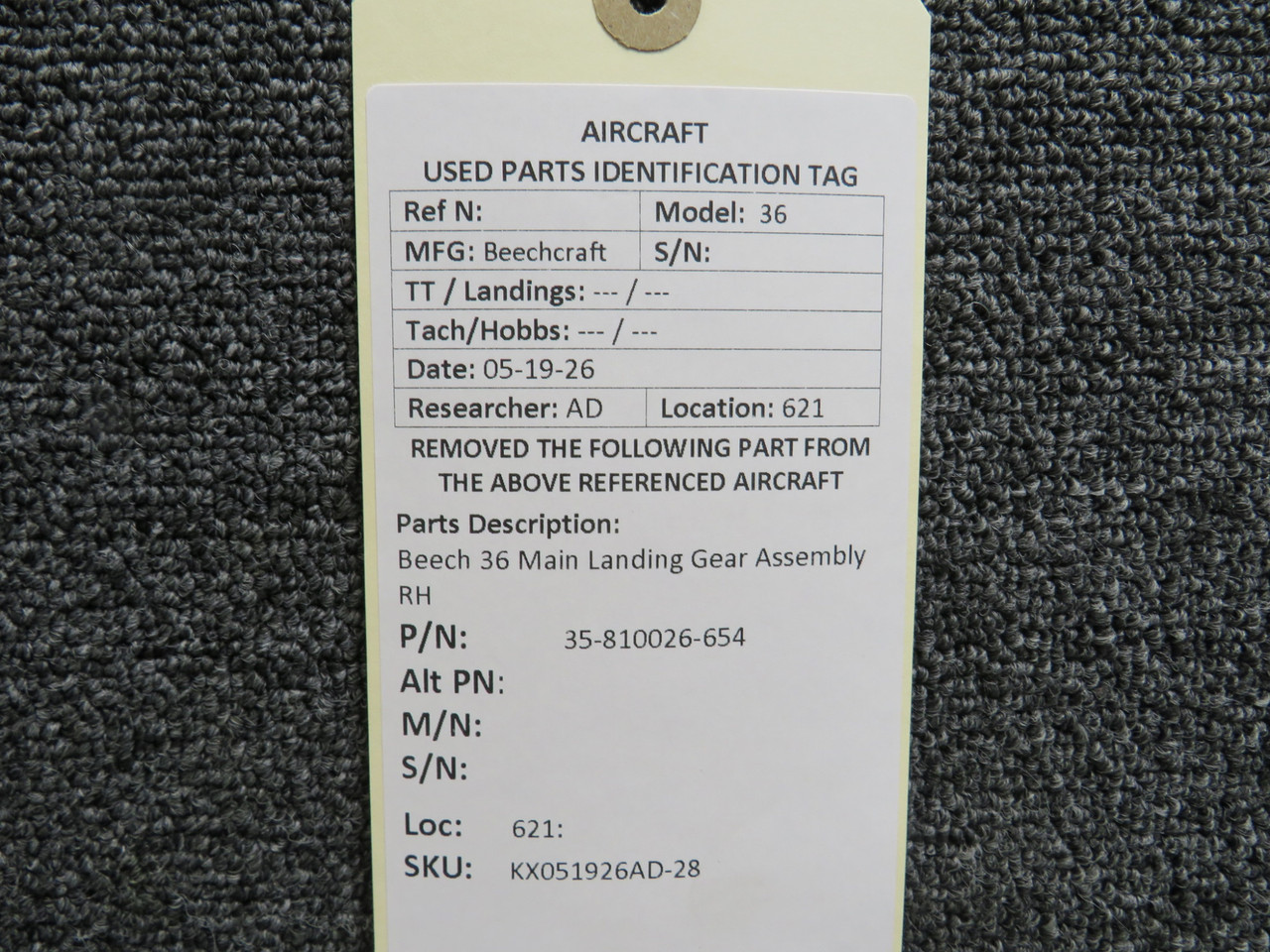 35-810026-654 Beech 36 Main Landing Gear Assembly RH For Sale