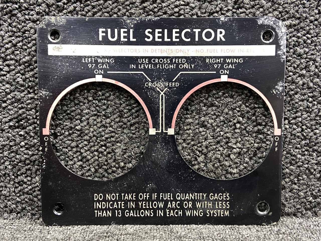 58-920032-9 Beechcraft G58 Fuel Selector Placard For Sale