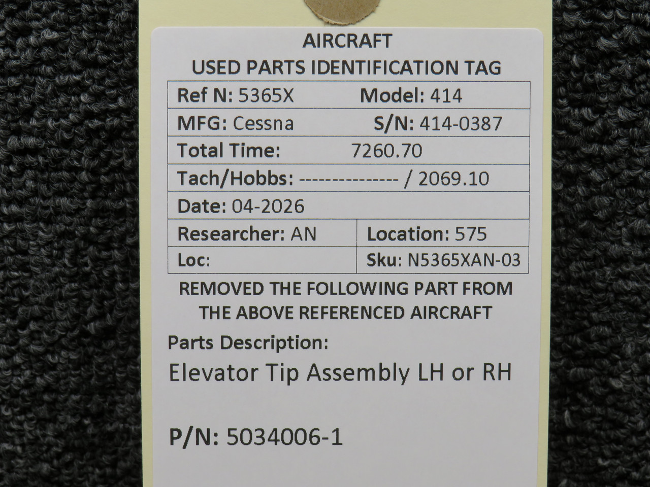 5034006-1 Cessna 414 LH or RH Elevator Tip Assembly