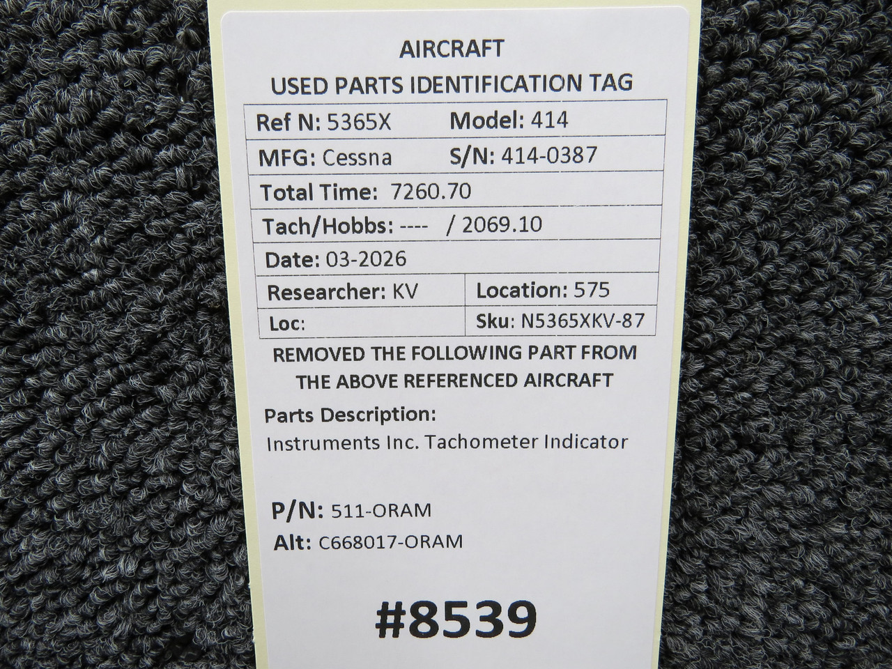 511-ORAM (Alt PN: C668017-ORAM) Instruments Inc. Tachometer Indicator