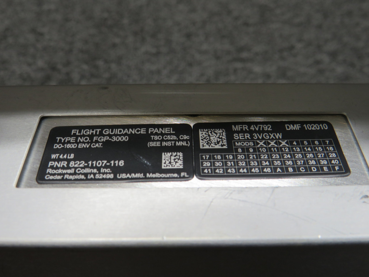 822-1107-116 Rockwell Collins FGP-3000 Flight Guidance Panel Assy