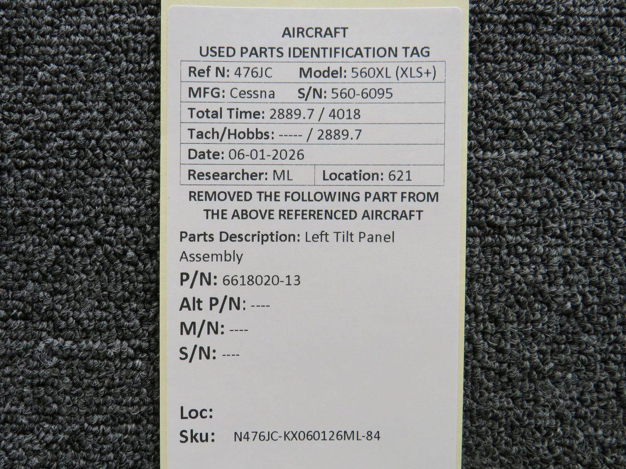 6618020-13 Cessna 560XL Citation XLS+ Left Tilt Panel Assy