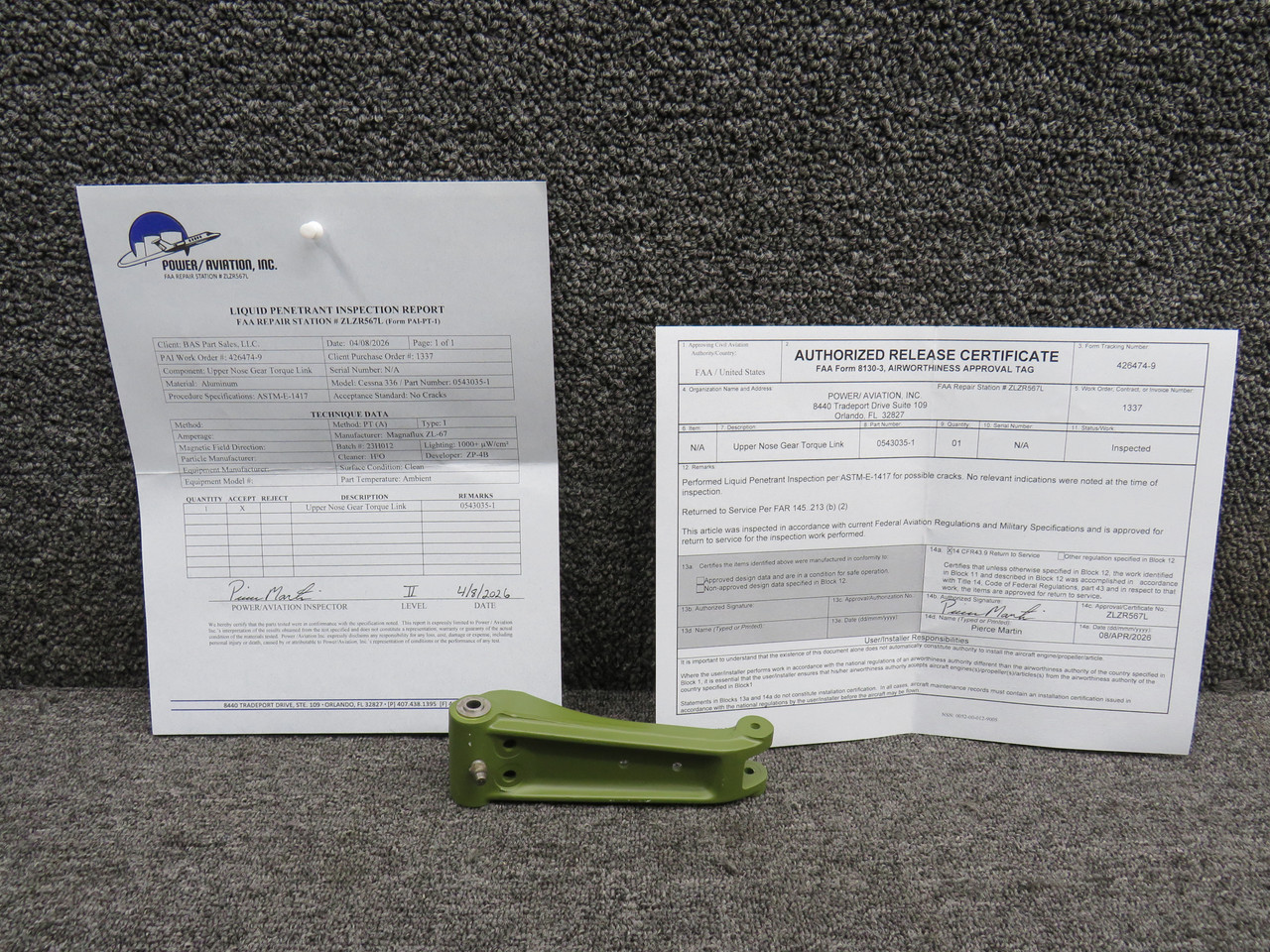 plplページ 0543035-1 Cessna 336 Nose Gear Upper Torque Link with 8130-3 and