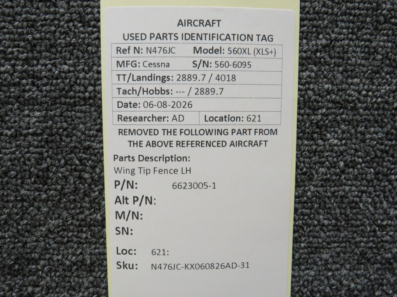 6623005-1 Cessna 560XL Citation XLS+ Wing Tip Fence Left Hand