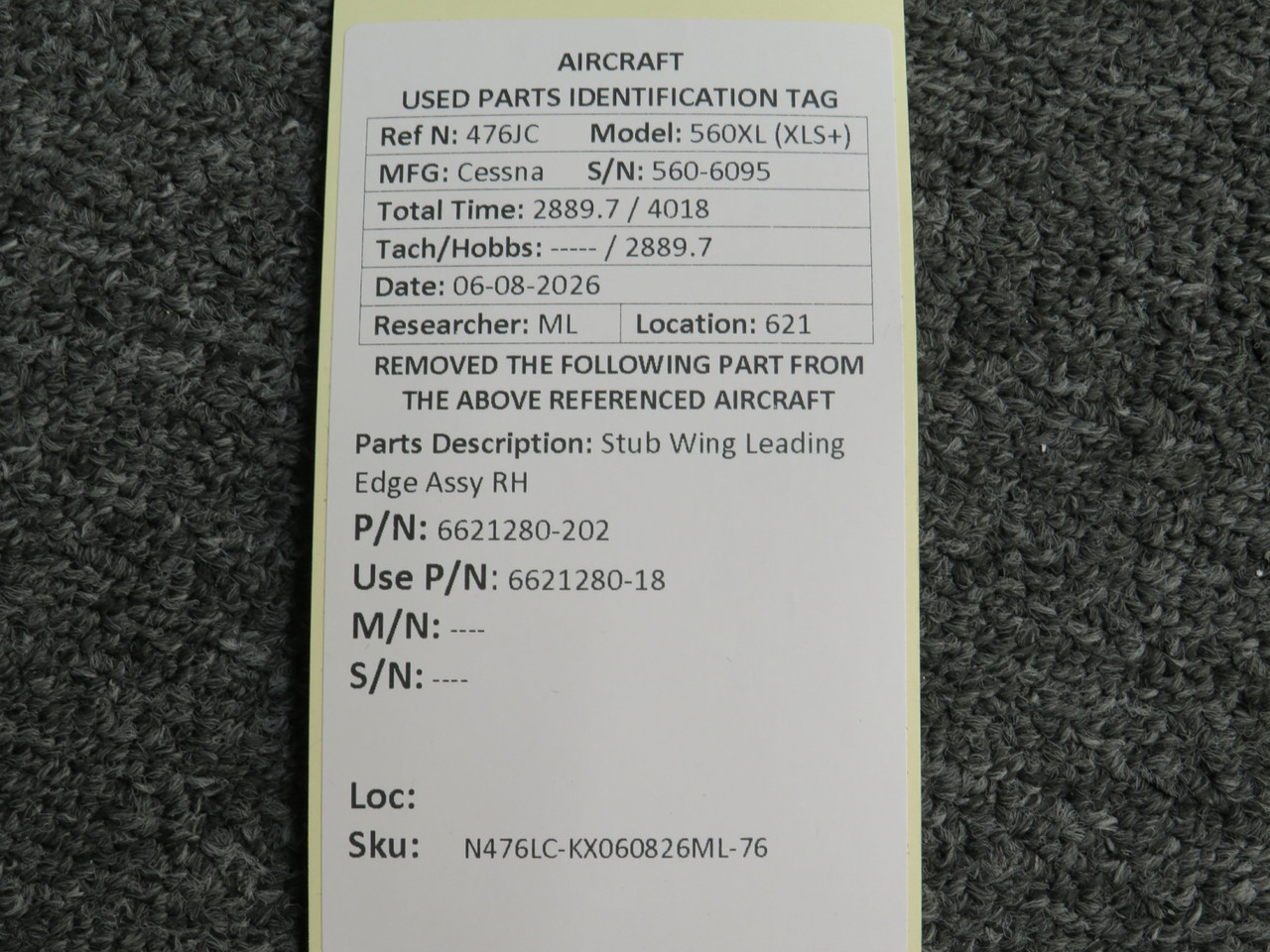 6621280-202 (Use: 6621280-18) Cessna 560XL XLS+ Stub Wing Leading