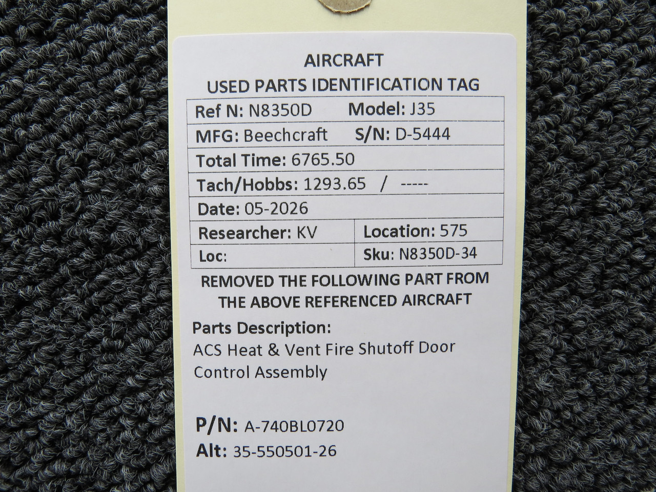 A-740BL0720 (Alt PN: 35-550501-26) ACS Heat & Vent Fire Shutoff