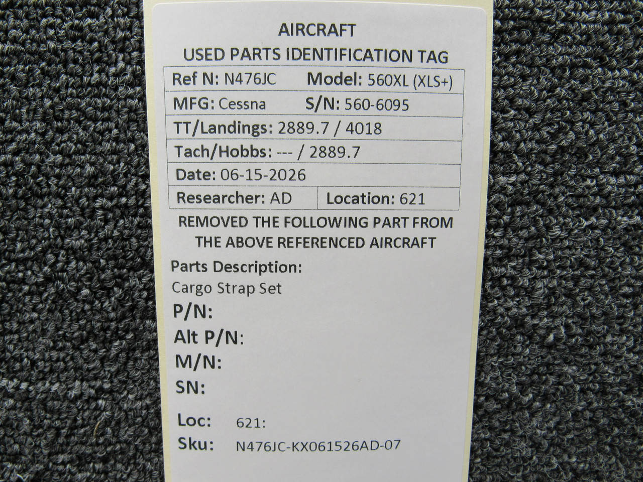 ゆう　904545 Cessna 560XL Citation XLS+ Cargo Strap Set For Sale