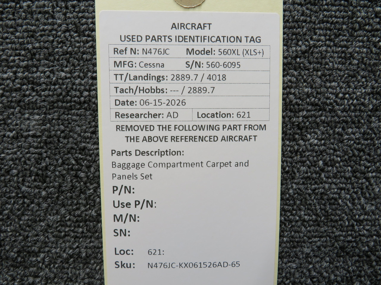 Cessna 560XL Citation XLS+ Baggage Compartment Carpet and Panels