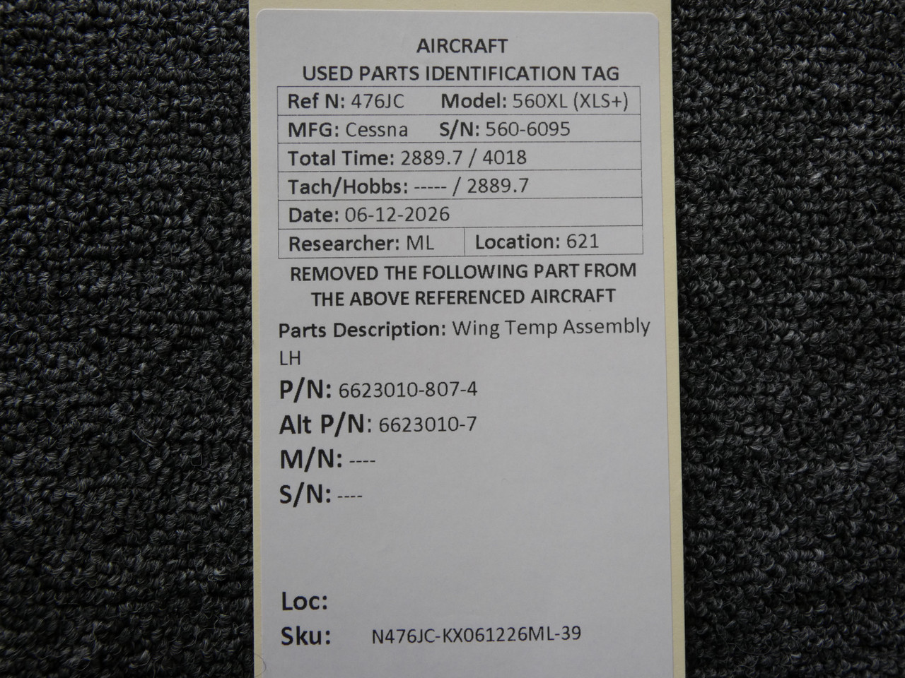 6623010-807-4 (Alt: 6623010-7) Cessna 560XL XLS+ Wing Temp