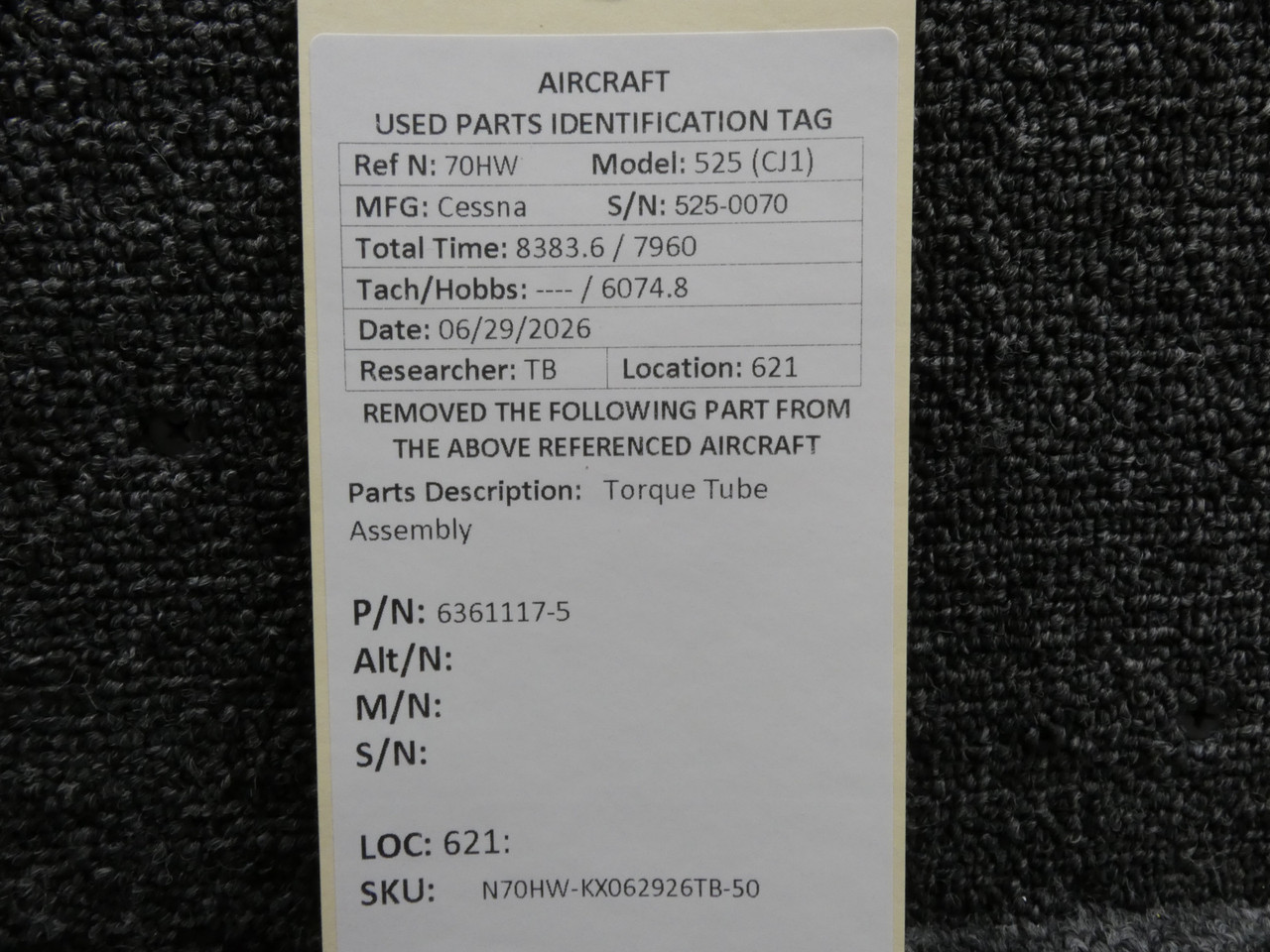 6361117-5 Cessna 525 Citation CJ1 Torque Tube Assy