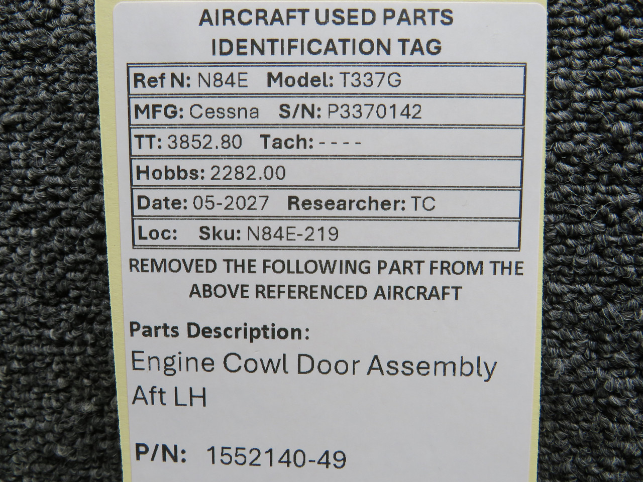 1552140-49 Cessna T337G Aft LH Engine Cowl Door Assembly