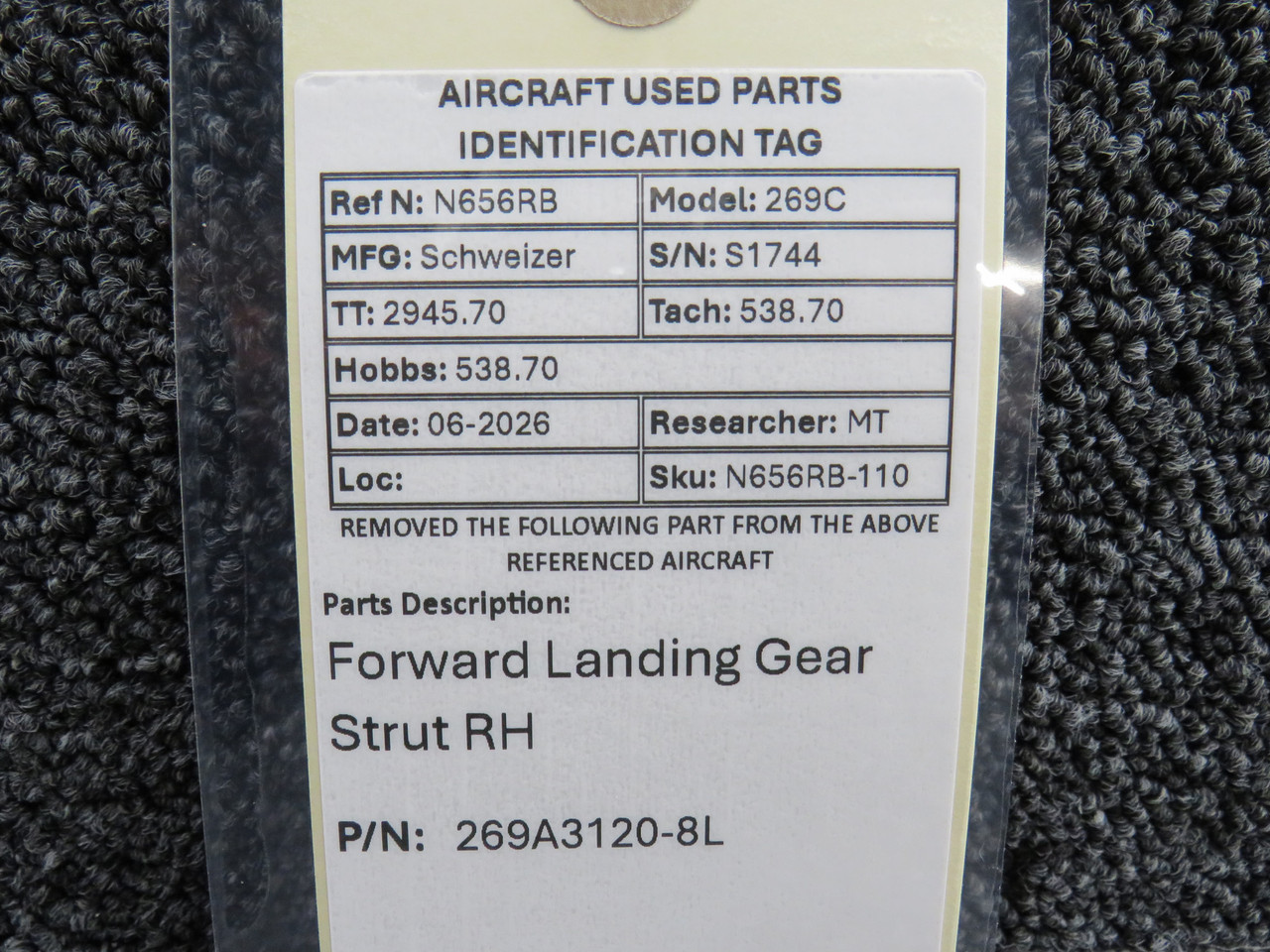 269A3120-8L Schweizer 269C Forward Landing Gear Strut RH For Sale