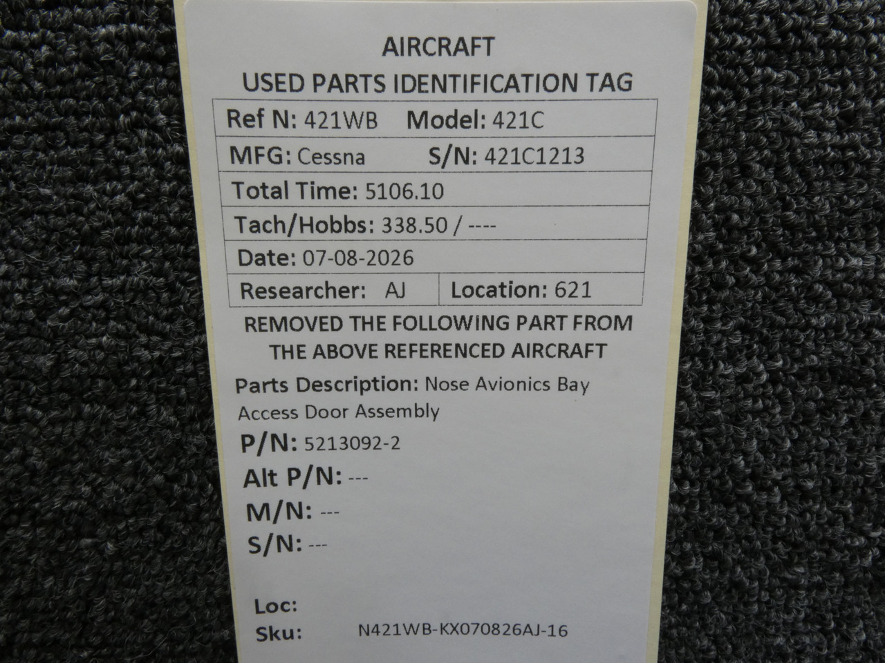 5213092-2 Cessna 421C Nose Avionics Bay Access Door Assembly For Sale